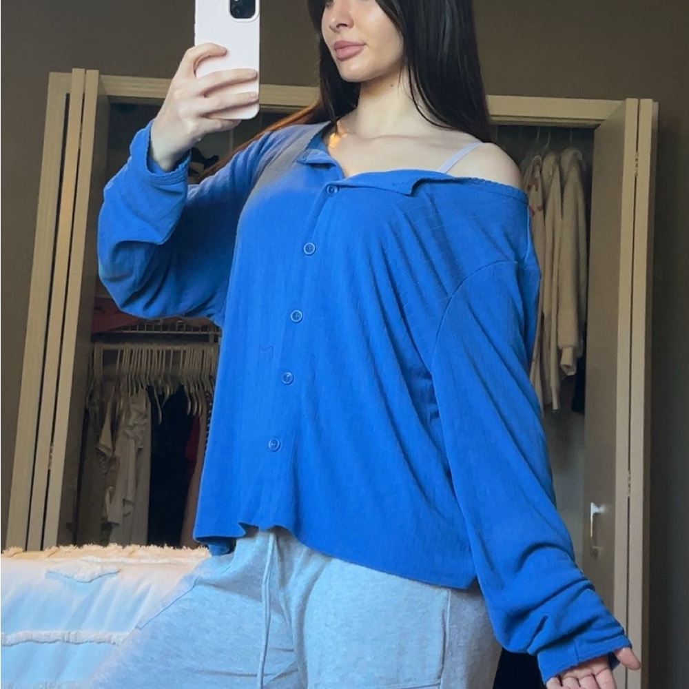 bright blue button down long sleeve - image 1